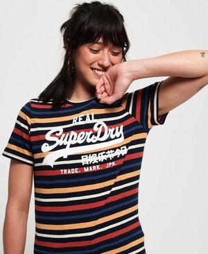 Superdry Vintage Logo Stripe Női Pólók Sötétkék/Csíkok | PSXGE6907